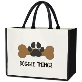 Canvas Beach Bag, Doggie Things - Dog Lover Gifts Birthday Gifts for Women Dog Mom Owner Friends, Canvas Tote Bag for Women Beach Tote Shopping Bags Shoulder Bag Reusable Grocery Bags Book Tote/HB01
