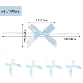 BeiLeiNiceHK 100 Pack Blue Twist Tie Bow, Pre Tied Bows,Christmas Satin Twist Tie Bows for Treat Bags,Packaging Bows for Candies and Apples, Pretied Ribbon Bows for DIY Decorations,Treat Bows