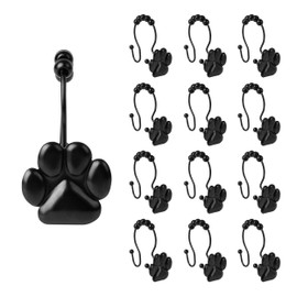Sunlit Fashion Design Cute Paw Print Polished Double Shower Curtain Hooks for Dog Cat and Bear, Rust Proof Oil Metal Shower Curtain Rings, Black-12 Pack