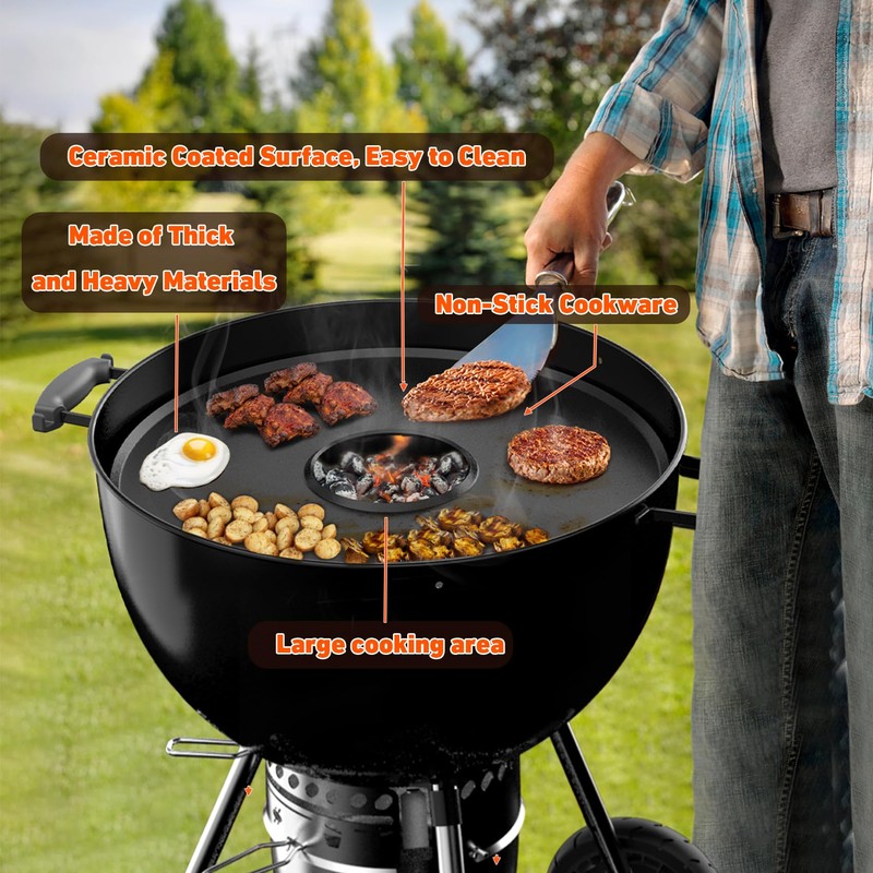 Charkettle Kettle Grill Flat Top Griddle, Nonstick Plancha Insert for