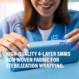 LA MIERE LA MIERE Autoclave CSR Sterilization Wrap SMMS Non-Woven,Sterilization with Steam & EO, 60g Blue Non-Sterile Pads, 15"x15" 50pcs