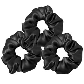100% Silk Scrunchies for hair, JOYCHER Hair Scrunchies 3 Pack, 100% Pure Mulberry Silk Hair Ties Hair Bands for Women, Girls, Thick Curly Hair No Crease Soft & Less Pulling-Black
