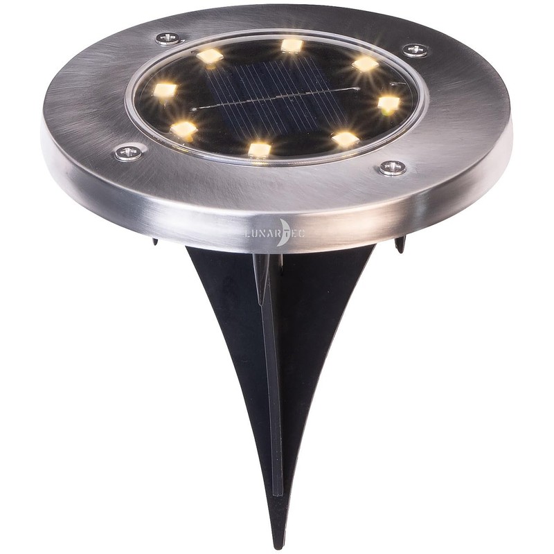 Lunartec 12er-Set Akku-Solar-Bodenleuchten, Edelstahlgehäuse, 8 LEDs, wamweiß