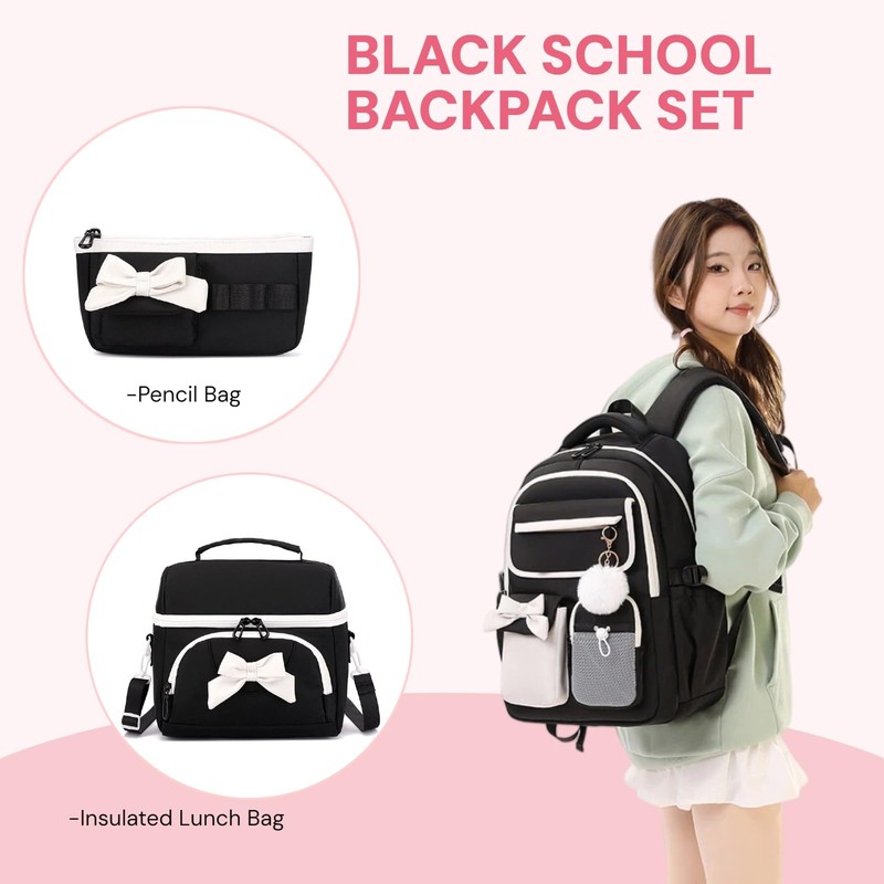 NIWEIYA Girls School Backpack with Lunch Box Pencil Case Set,