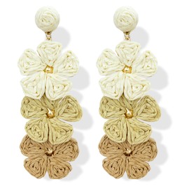 Flower Raffia Earrings for Women Statement Palm Bohemian Drop Dangle Earring Summer Tropical Beach Jewelry, one size, Metal, No Gemstone