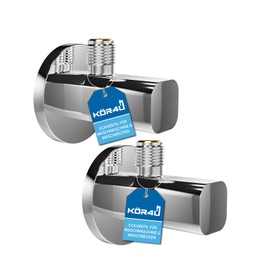 kör4u Set of 2 Design Angle Valve 1/2 x 3/8 Inch Rounded Water Shut-off Valve Chrome Quick Release for Bathroom & Kitchen with Rosette
