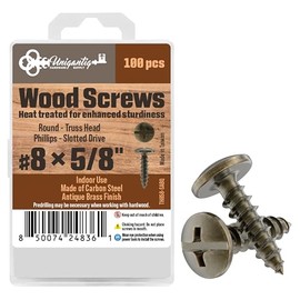 #8 x 5/8" Antique Brass Round Head Phillips Wood Screws - Pack of 100 - Self Tapping Truss Head Screws for Wood - TH858-SABQ