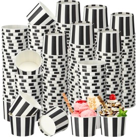 Honeydak 400 Pack 150 ml/ 5 oz Black and White Stripes Ice Cream Cups for Party Small Ice Cream Cups Disposable Treat Paper Dessert Snacks Sundae Yogurt Container Wedding Birthday Party Supplies