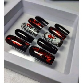 Handmade Spider Press On Finger Nails Black Nail Art