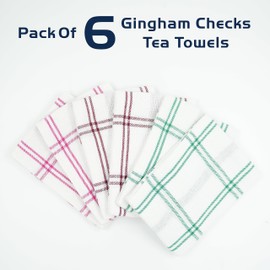 Infinity Tea Towels Kitchen | Cotton Kitchen Tea Towel Sets | Super Absorbent Cloth, Quick Dry Cloths | Lint free & Fade Resistant (6, Gingham Towel)