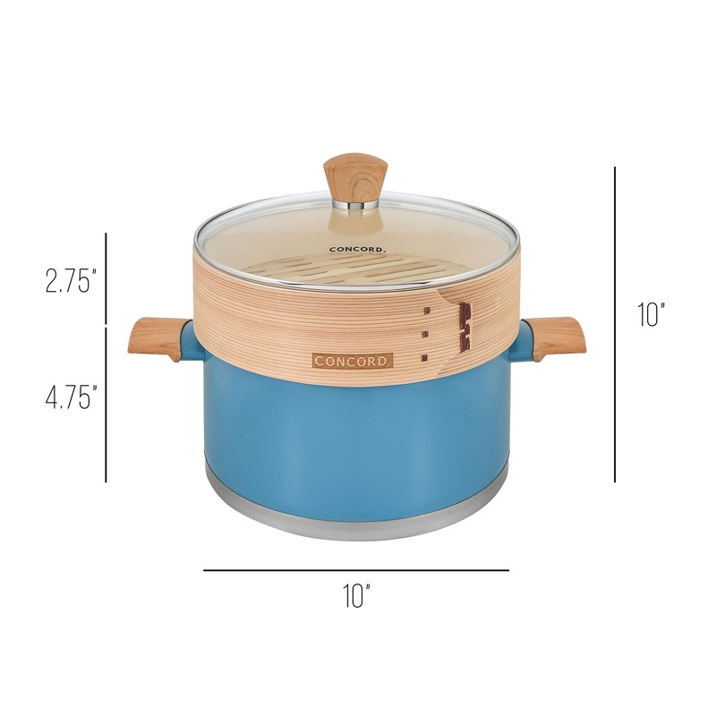 CONCORD 10" Stainless Steel Steamer Pot with Natural Bamboo Steamer