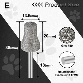 Diamond Dog Nail Grinder Bits - FOCSTOL Diamond Rotory Bit for Dogs&Pets, 2pcs 1/8'' Rotary Nail Grinder Bits for Animals Nail Care (Type E)