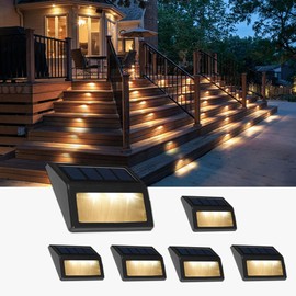 Follateas Solar Lights Outdoor, Waterproof Solar Powered Deck Step Lights for Patio Garden Backyard Garage Driveway Pathway Outside Wall Lighting (Warm White/6 Pack)