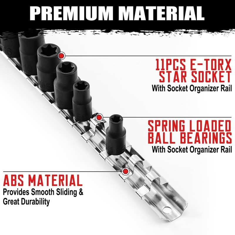 WIILDIS 11-Piece E-Torx Socket Set, 1/4" & 3/8" Drive, E4-E20