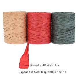 AIMALL 3 Rolls Raffia Paper Rope for DIY Craft Projects, Gift Packaging, Wrapping, 100 Metres/3937 Inches, 1.6 Inch Spread, Strong and Durable Ribbon