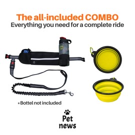 PET NEWS Dog Leash for Medium and Small Dogs (up to 25kg, not for Large Dogs) - Comfortable, Waterproof Bag with Reflective Stitching - Includes Collapsible Bowl and Roll of 15 Waste Bags.(Yellow)