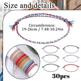 HJZHII 30Pcs Woven Wrap Friendship Bracelets, Handmade Boho Braided
