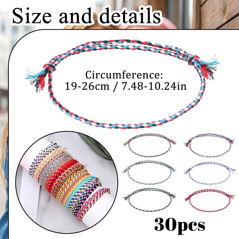 HJZHII 30Pcs Woven Wrap Friendship Bracelets, Handmade Boho Braided
