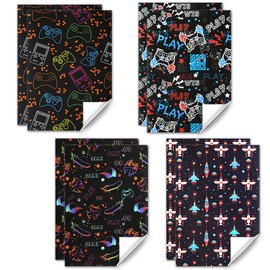 Gaming Birthday Wrapping Paper for Kids Boys Girls Video Game Lover, 4 Style Video Game Wrapping Paper, 8 Sheets Folded Flat 50 x 70cm Per Sheet