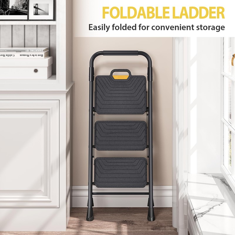 KINGRACK 3 Step Ladder, Sturdy Steel Step Stool with Anti-Slip