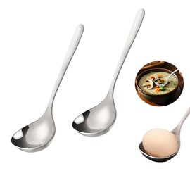 LANGMINGDE 2 Pcs Deep Round Soup Spoons, 7.87" Stainless Steel Large Soup Spoons, Perfect for Cereal, Bouillon, Milk Soup & Dinner Guests