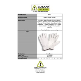 Cordova 8500 Premium Grain Goatskin Drivers Gloves, Keystone Thumb, Color Coded Cuff, Size: XL, Pack of 4 Pair