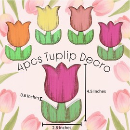 Hivovannn 4Pcs Spring Summer Tulips Signs, Colorful Flower Tiered Tray Decor Set, Table Centerpieces for Farmhouse Home Shelf, Summer Decorations