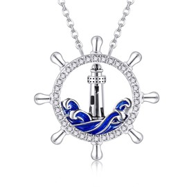 URONE Sterling Silver Lighthouse Pendant Necklace - Lighthouse Jewelry Gift
