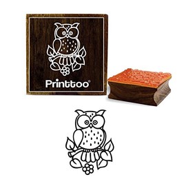 Printtoo Brown Wooden Rubber Stamp Owl Pattern Square Craft Textile Stamps-2 x 2 Inches