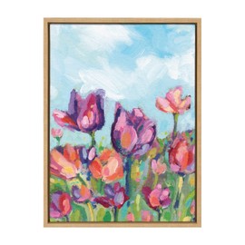 Kate and Laurel Sylvie Spring Framed Canvas Wall Art by Rachel Christopoulos, 18x24 Natural, Decorative Springtime Floral Art for Wall