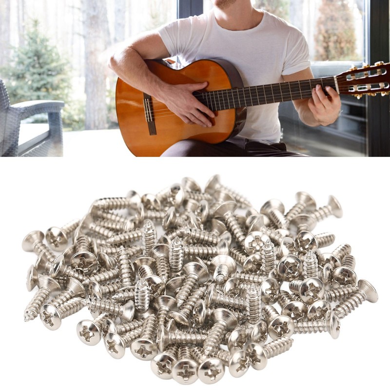 100PCS Guitar Pickguard Screws Metal Guard Plate Mounting Screw Electric