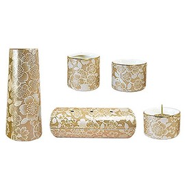 Pottery Modern Buddhist Tools 5-Piece Set "Yui Flower" (Horizontal Barrel Type Incense Burner) Champagne Gold (j1272-1-4)