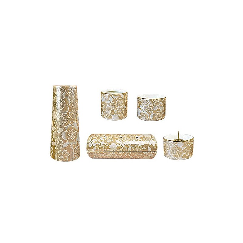 Pottery Modern Buddhist Tools 5-Piece Set "Yui Flower" (Horizontal Barrel