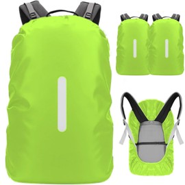 Pack of 2 Rain Covers for Backpacks School Bags with Reflective Strips (8-70 L), 1 Adjustable Anti-Slip Buckles Strap for Hiking, Camping, Travel, Cycling, Green, XS for 8-17 L