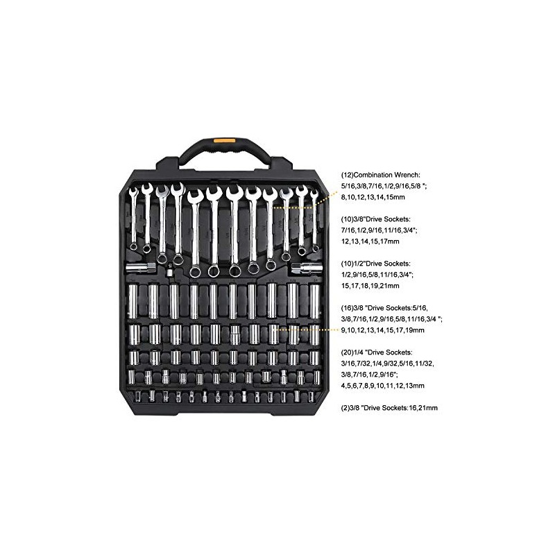 DEKOPRO 192 Piece Mechanics Tool Set Socket Wrench Set, Plastic