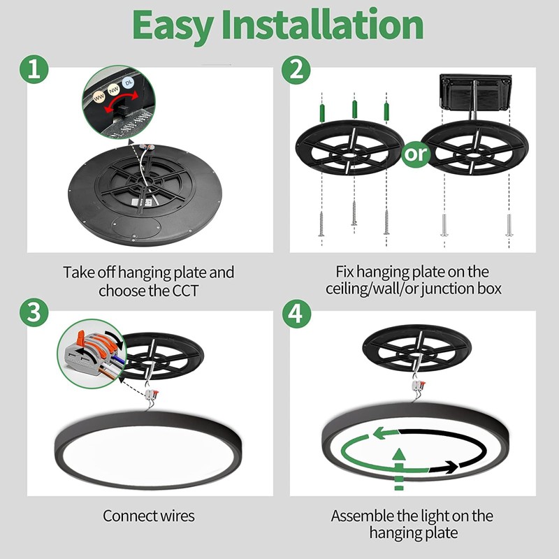 15.8 Inch Black LED Flush Mount Ceiling Light, 32W, 3480LM,