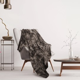 PiccoCasa Soft Faux Fur Blanket Throw - Reversible Tie-dye Luxury Shaggy Throw Blanket for Sofa, Couch and Bed - Plush Fluffy Fleece Blankets As Gifts 130 x 150 Cm, Brown