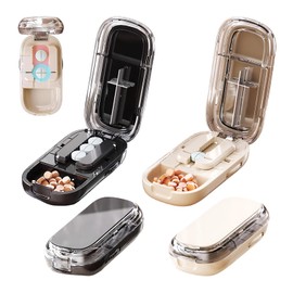 2Pcs Pill Cutter, New Adjustable Pill Cutters Splitter for Small & Tiny & Large Pills, Portable 1/2 1/4 Tablet Cutter for Pills, Cutting & Storage 2-in- 1 Tablet Dispenser for Travel (White + Black)