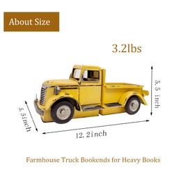 Birminwind Book Ends Decorative Bookends: Metal Truck Book Stopper for Heavy Books - Farmhouse Vintage Decor for Shelf Table Coffee Bar Office Home - Gift for Adults Men Teen