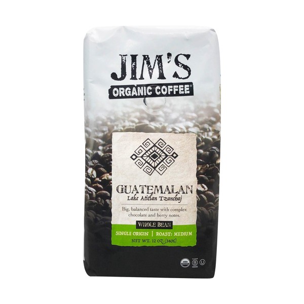 Jim's Organic Coffee – Atitlán del lago guatemalteco – Origen único, tostado medio – Bolsa de 12 oz