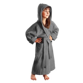 Arus Children's Bathrobe with Hood for Boys and Girls, 100% Cotton Terry Towelling, Long, Oeko-Tex Certified, Large Choice of Colours, gray