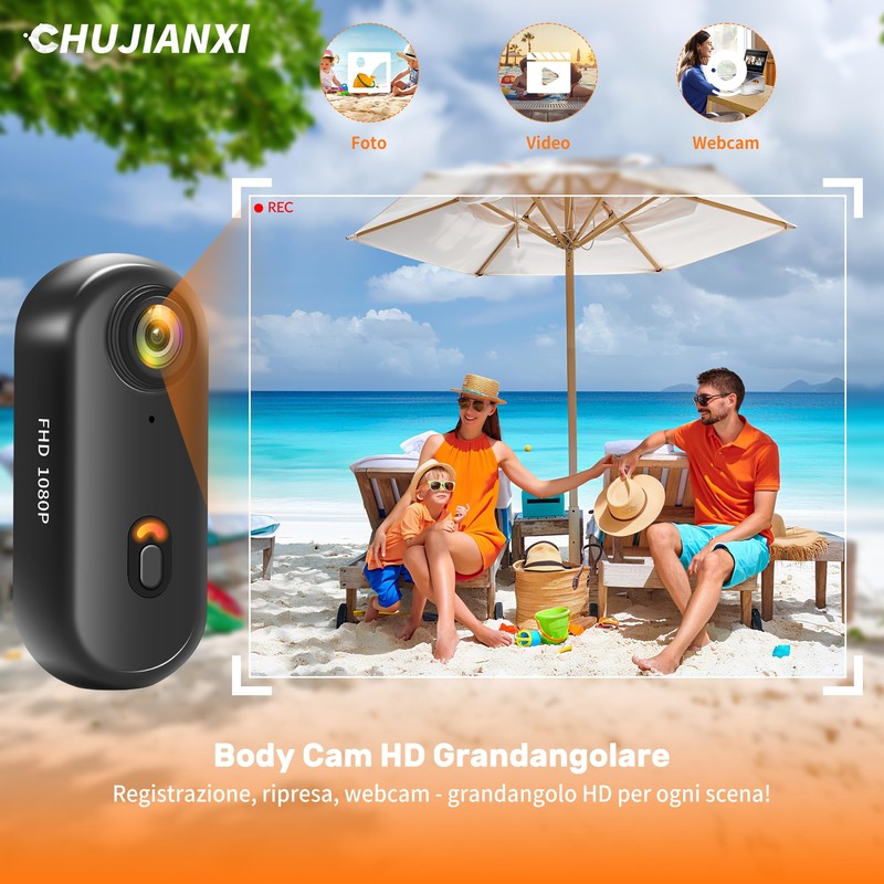 Chujianxi Mini Action Cam WiFi, Indossabile Body Cam1080P, Subacquea
