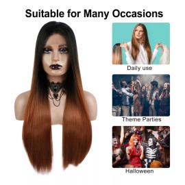 Vocoste Peluca Largo Liso Para Niña De Diario Marrón Degradado Negro