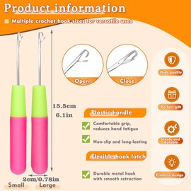 BUOKKON 2PCS Crochet Hook, Plastic Handle Crochet Needle, Dreadlock Latch Hook Kits for Adults Feather Hair Extension, Crochet Braids, Hook Beads (S & L)