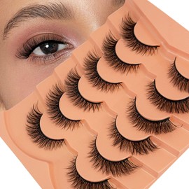 Cat Eye Lashes False Eyelashes Natural Look NINGLASH Wispy Lashes, Fake Eyelash 14mm Faux Mink Lashes Strips Eyelash 7 Pairs Natural Lash Pack