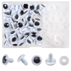 TOAOB 50pcs Plastic Safety Eyes 12mm Black White Wiggle Googly Eyes Craft Eyes with Washers for Soft Doll Making Plush Animal Crochet Toys