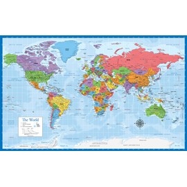 Laminated World Map Poster - Wall Chart Map of Earth - 18" x 29" (Blue)