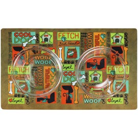 Drymate Cat Bowl Placemat, Pet Food Feeding Mat - Absorbent Fabric, Waterproof Backing, Slip-Resistant - Machine Washable/Durable (USA Made) (12” x 20”) (Cool Cat Brown)