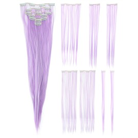 SWACC 7 Pcs Full Head Party Highlights Clip on in Hair Extensions Colored Hair Streak Synthetic Hairpieces (22-Inch Straight, Lilac Purple)