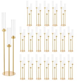 Gold 3Arm Candelabra with Acrylic Lampshade for Wedding Table Centerpiece